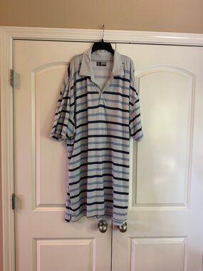 Callaway Men’s Light Blue and Navy Striped Polo